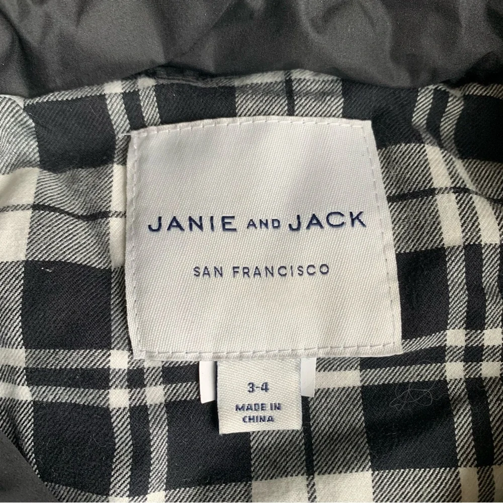 Janie and Jack Black Puffer Winter Coat Faux Fur Hood‎ Size 3-4 Years